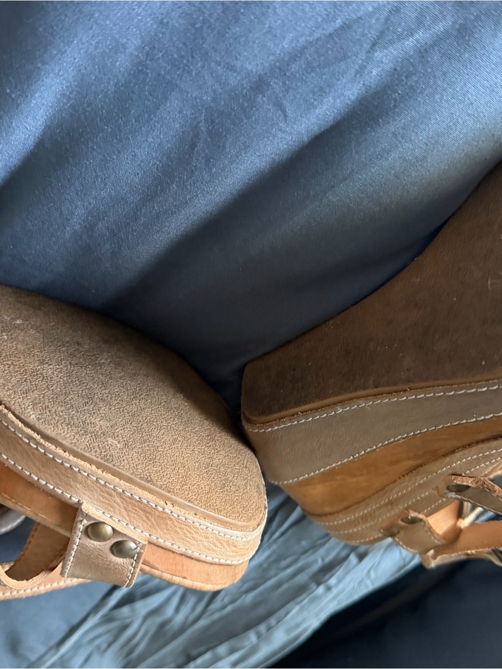 Women's Tan Leather Wedge Sandals - Picture 3 of 4